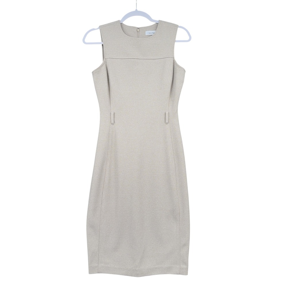 Calvin Klein Sheath Dress Womens Beige Sleeveless Professional Workwear